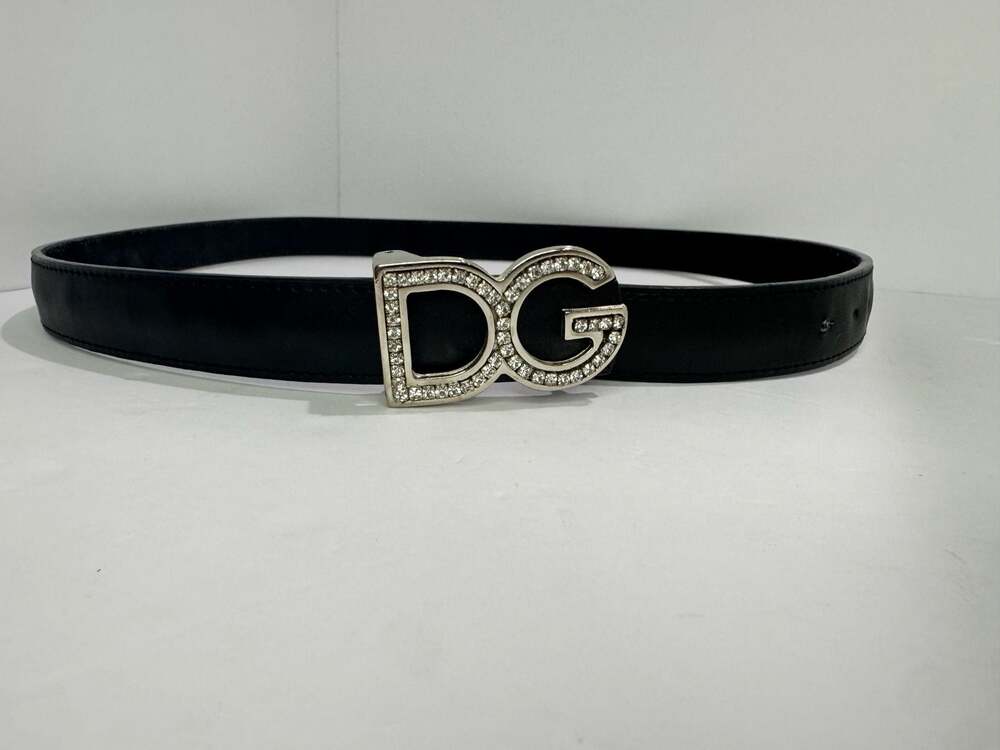 DG Embellished Black Leather Belt
